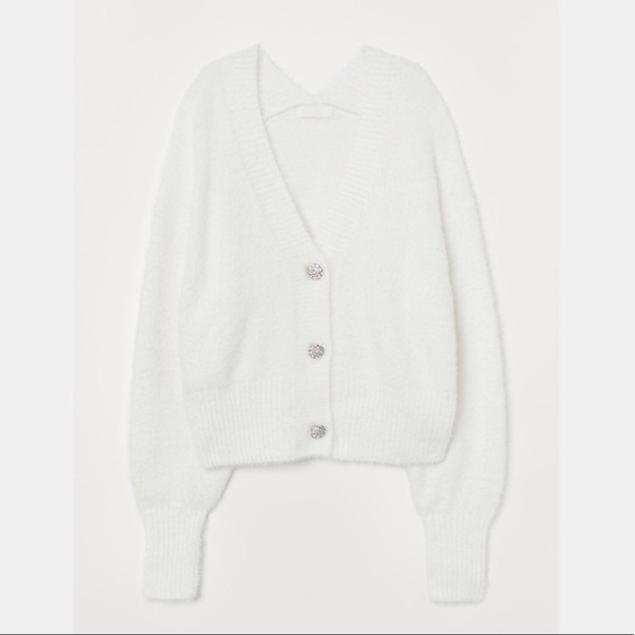 H&M fluffy cardigan rhinestone buttons - Picture 4 of 9